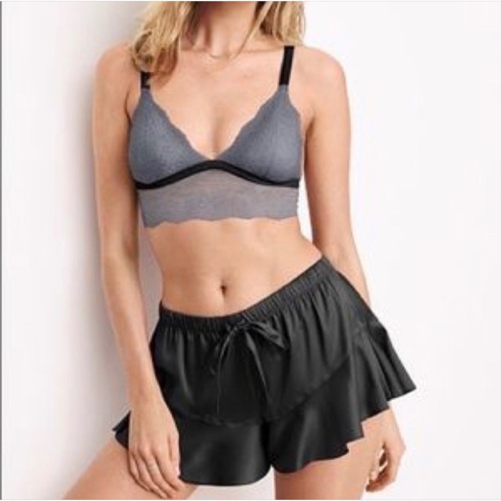 Victoria's Secret Satin Sleep Shorts Womens‎ Small Black Ruffle Tap Pajama Chic
